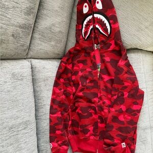 Bape Red Camo Full Zip Shark Hoodie